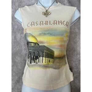 XOXO Jeans VTG 2000s Casablanca Glitter Graphic Baby Tee Lorelai Gilmore sz S